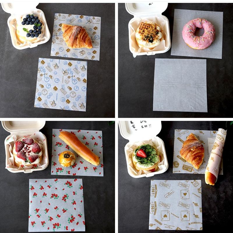 100 pièces Carré Jetable Papier Anti-graisse Papier Séparateur d'Huile pour Aliments Frits Burger Pain Sandwich Papiers d'Emballage Pâtisserie Gâteau Décoration Produits
