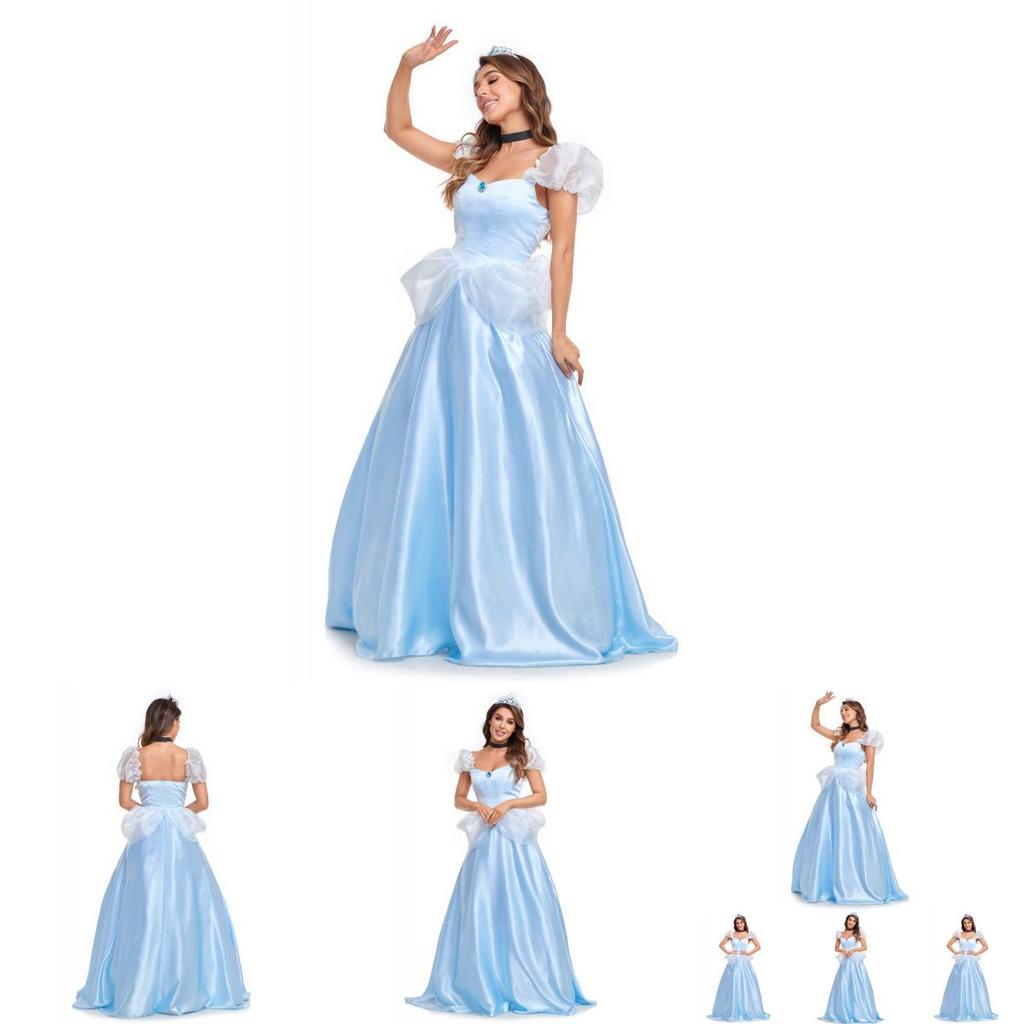Stunning Adult Cinderella Princess Dress In Elegant Blue Polyester For Halloween Parties