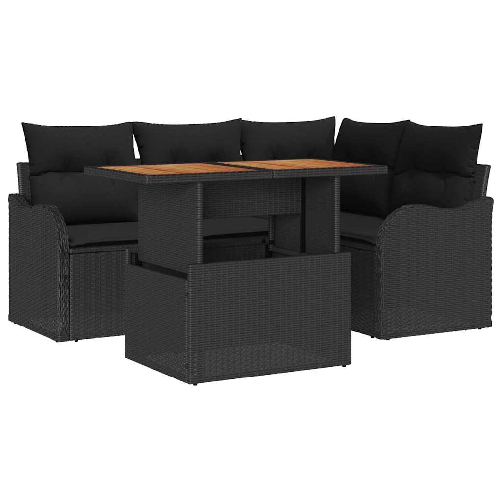Garden Sofa Set with Storage 5 pcs Black Poly Rattan