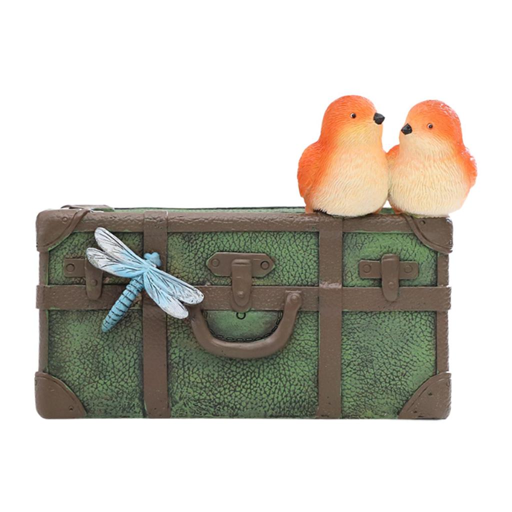 Resin Plant Pot with Drainage Hole Suitcase Shape Sculpture Green Container