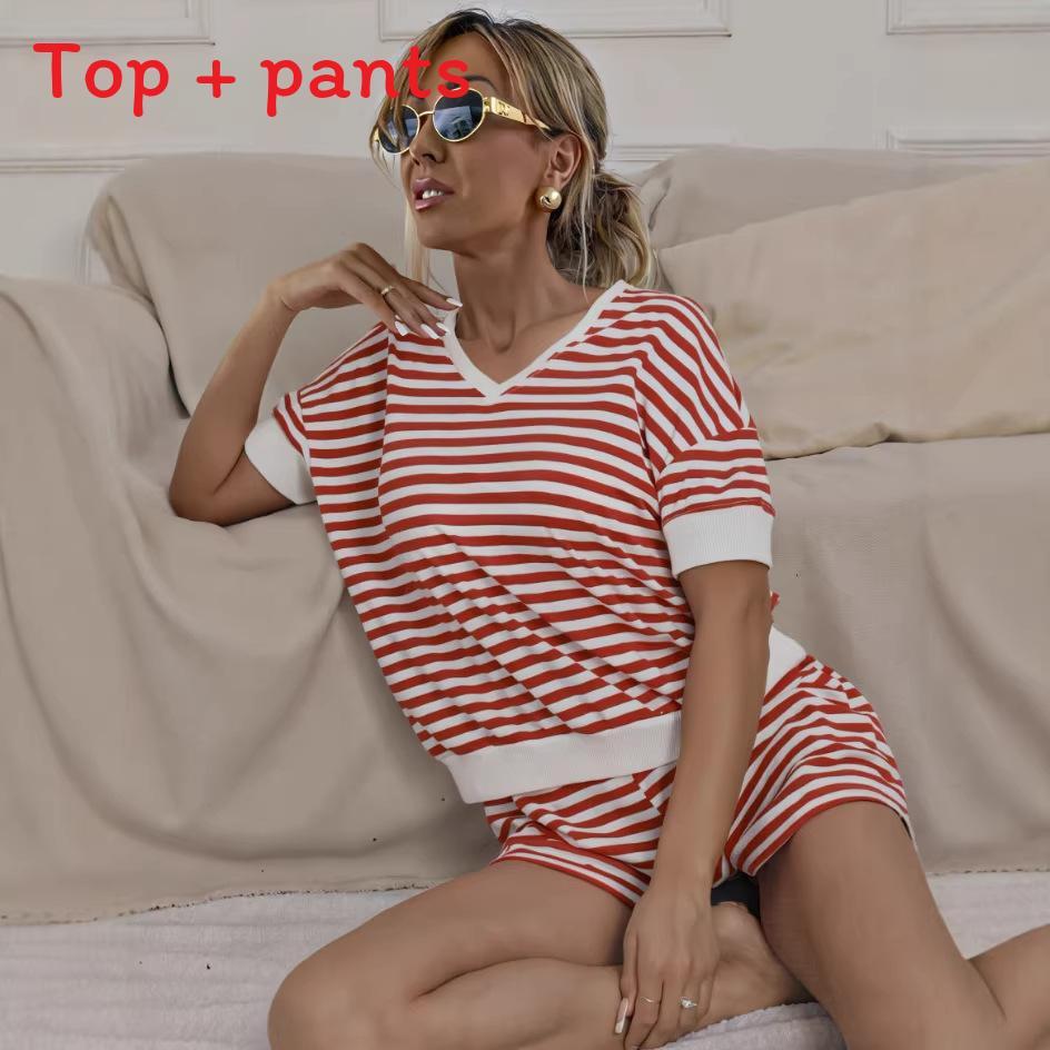 Womens Striped Knit Sweatshirt And High Waist Shorts Set With Patching For Casual Summer Wear