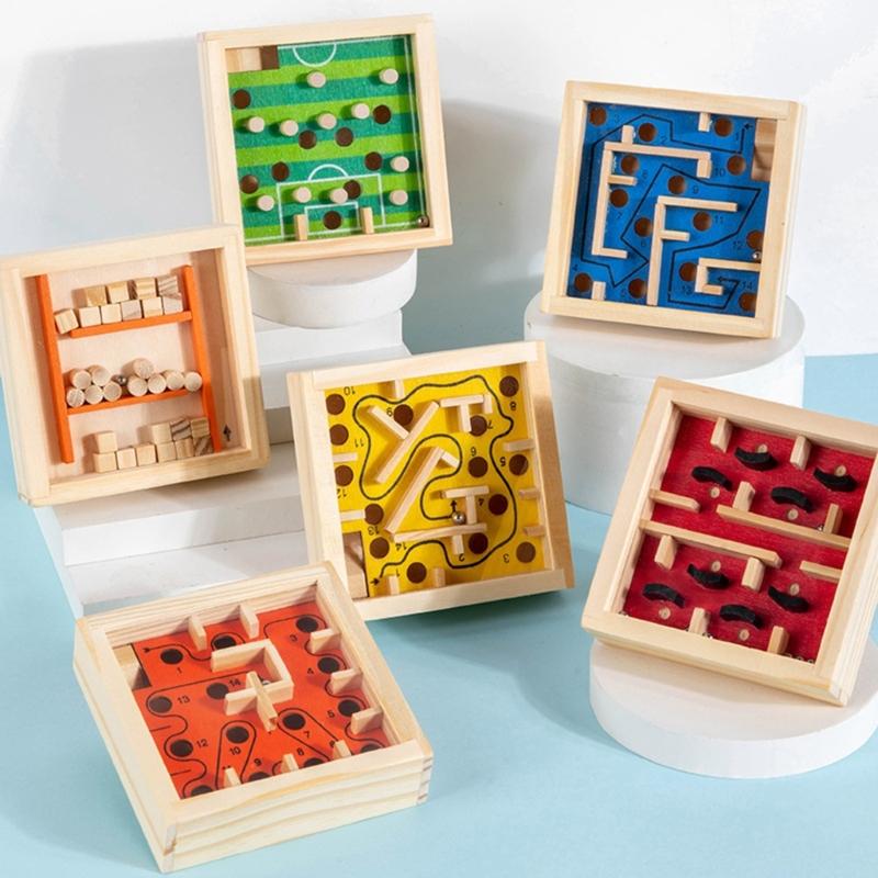Children Wooden Labyrinths Puzzle Toy With Marble Balance Game For Problem Solving Development And Hand Eye Coordination
