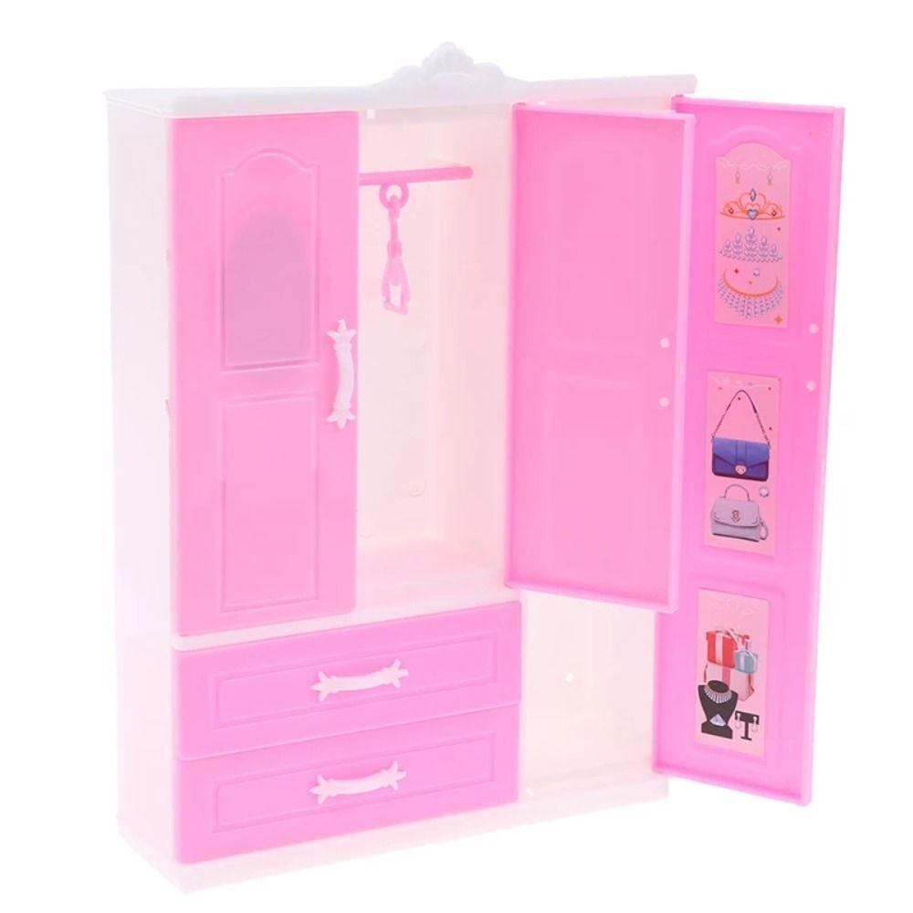 Plastic Doll Closet Double-deck Doll Furniture Fashion Dollhouse Wardrobe  DIY Toy