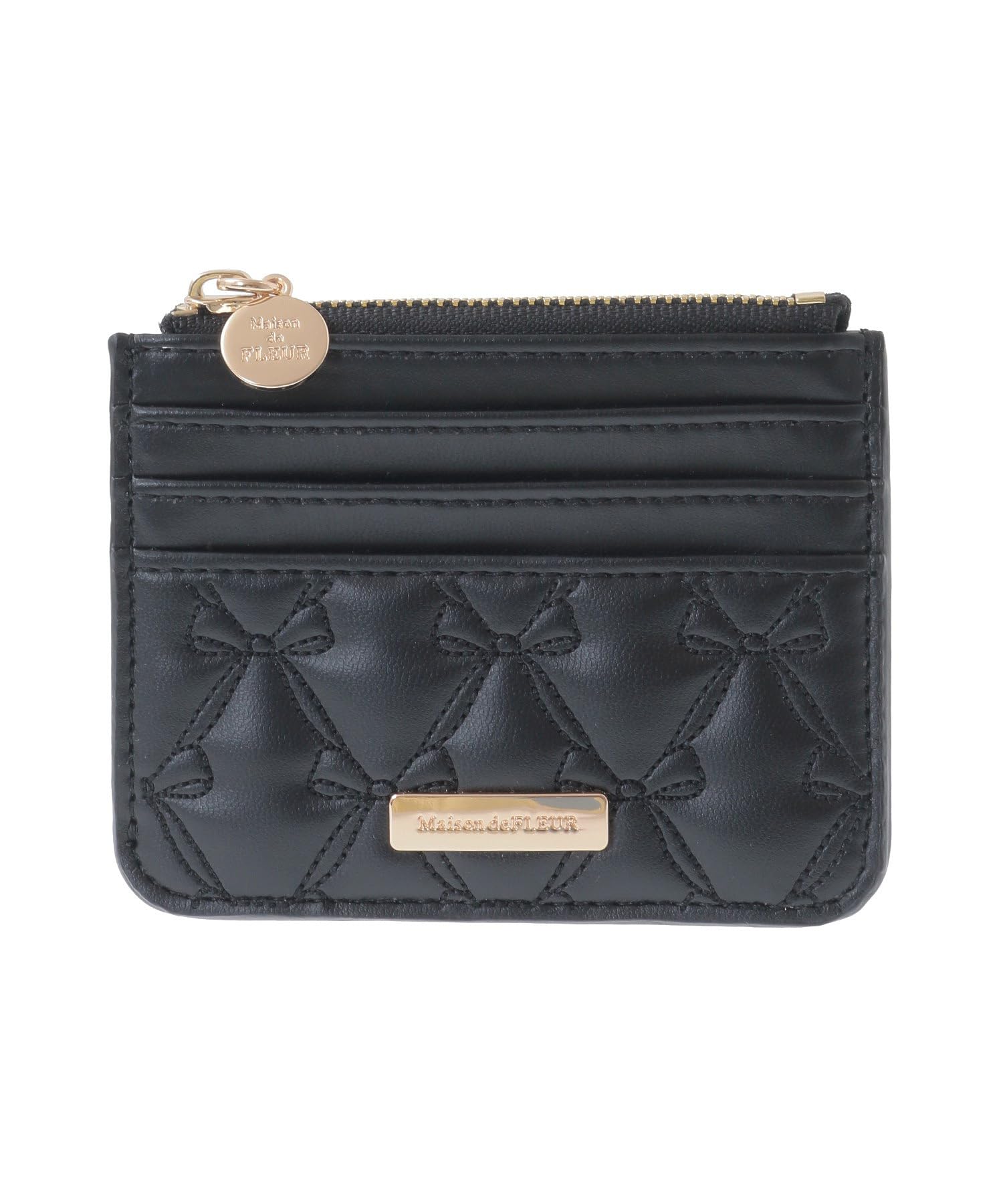 Maison de FLEUR Стеганый чехол-фрагмент с бантом, Черный, F, Чехол для карт, Чехол для ключей, 08000645500