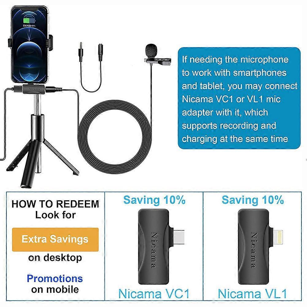3.5mm 10FT Lavalier Lapel Microphone for DSLR Camera, Camcorders, Audio Recorders PC,Tablet, Smartphone