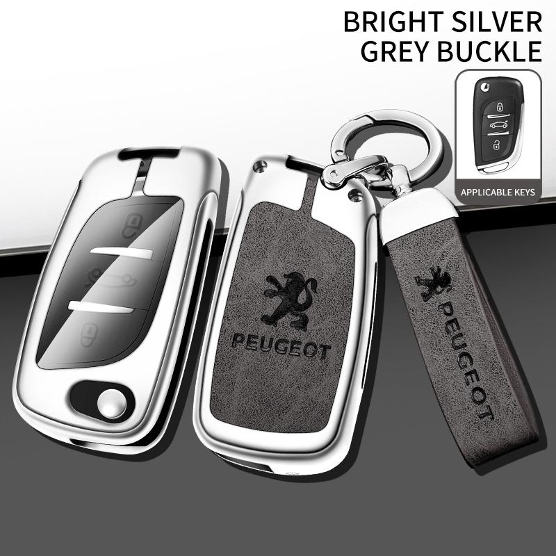 

2026 Hot Car Sticker Zine Alloy Leather Car Smart Remote Key Case Shell Cover Protection For Peugeot 107 207 306 307 407 308 607
