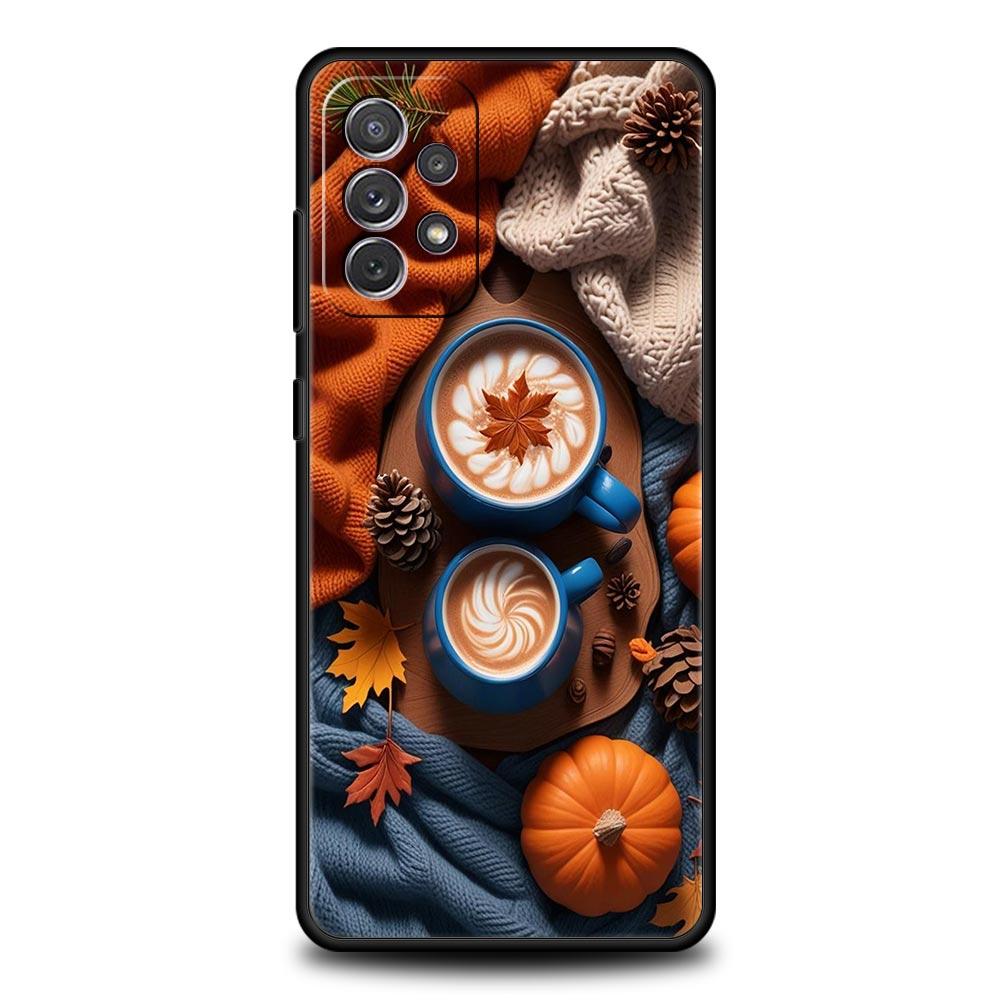 

Pumpkin Autumn Leaves Coffee Phone Case for Samsung Galaxy A55 A35 A15 A14 A13 A25 A54 A51 A71 A72 A73 A32 A52 A41 5G Soft TPU Samsung A07