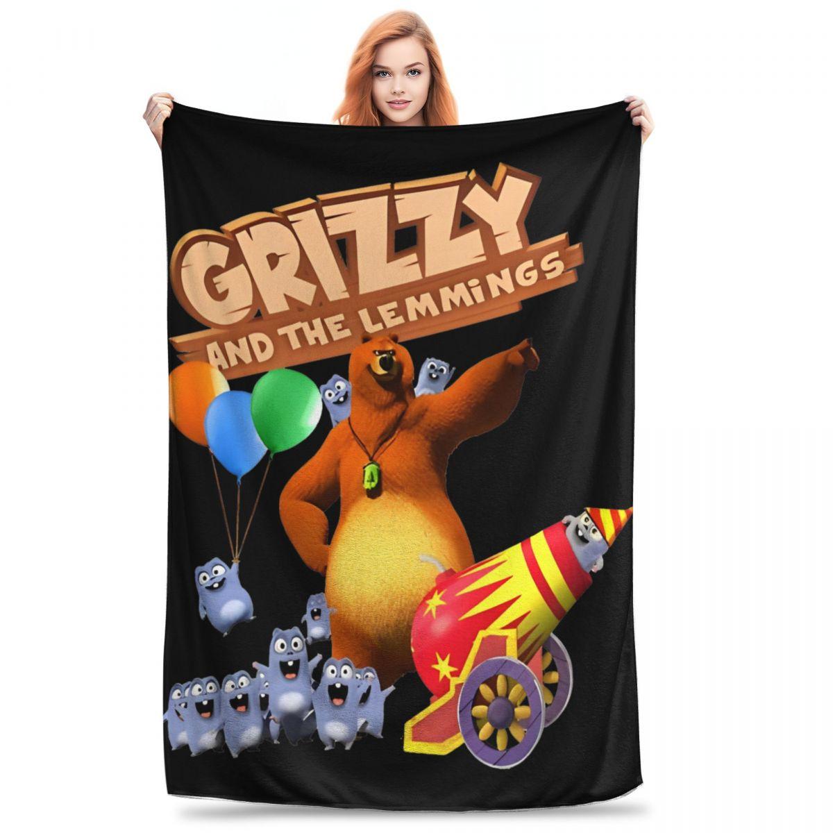 Super Soft Grizzy And Lemmings Throw Blanket Premium Fleece Flannel Lightweight Blanket Cozy Warm Bedspread All Season Use 75X95CM