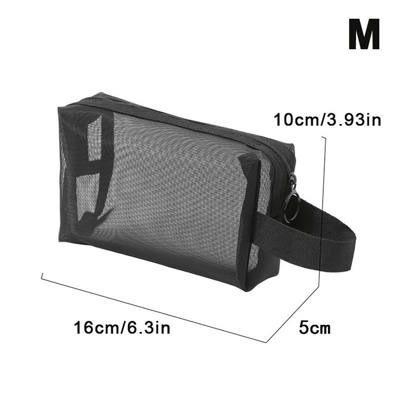 Nylon Black Mesh Cosmetic Bag Handbag Zipper Office Student Pen Bag Multifunctional Storage Bag Different Sizes