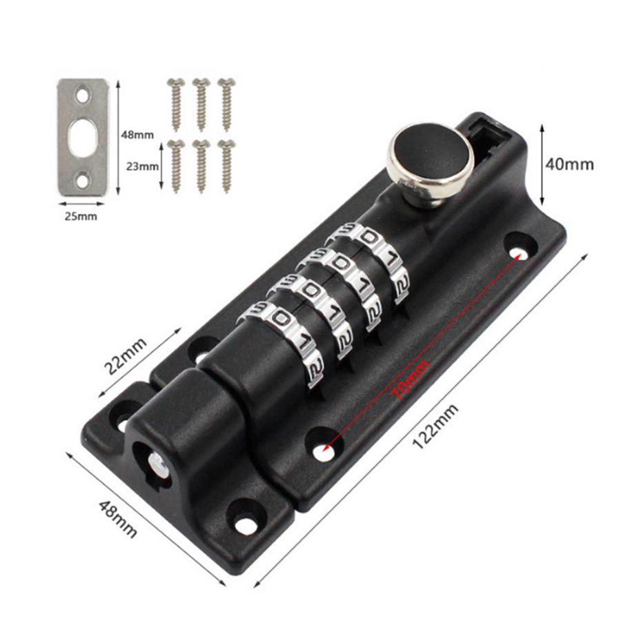 Password Lock Black Silver Bolt Metal Door Latch Anti-theft Safety Combination Digit Padlock Outdoor Home Wood Gate Hardware