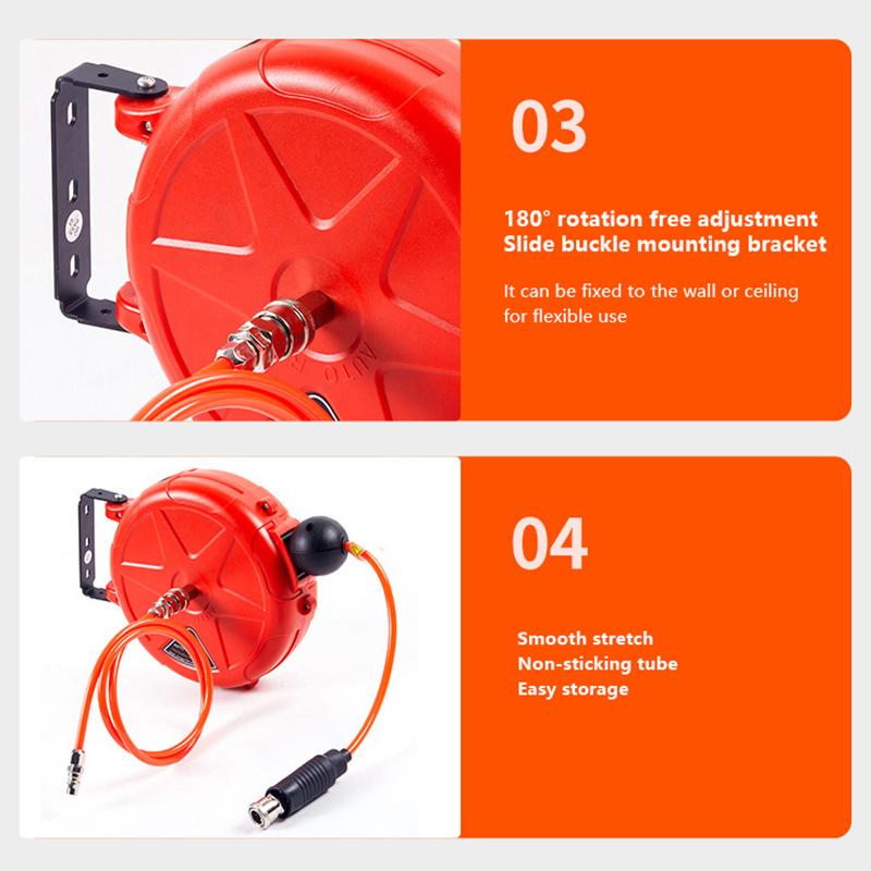 Compressor Hose Reel Retractable 10M Automatic Rewind Tool Commercial Reel With Swivel Bracket Quick Coupler Air Compressor