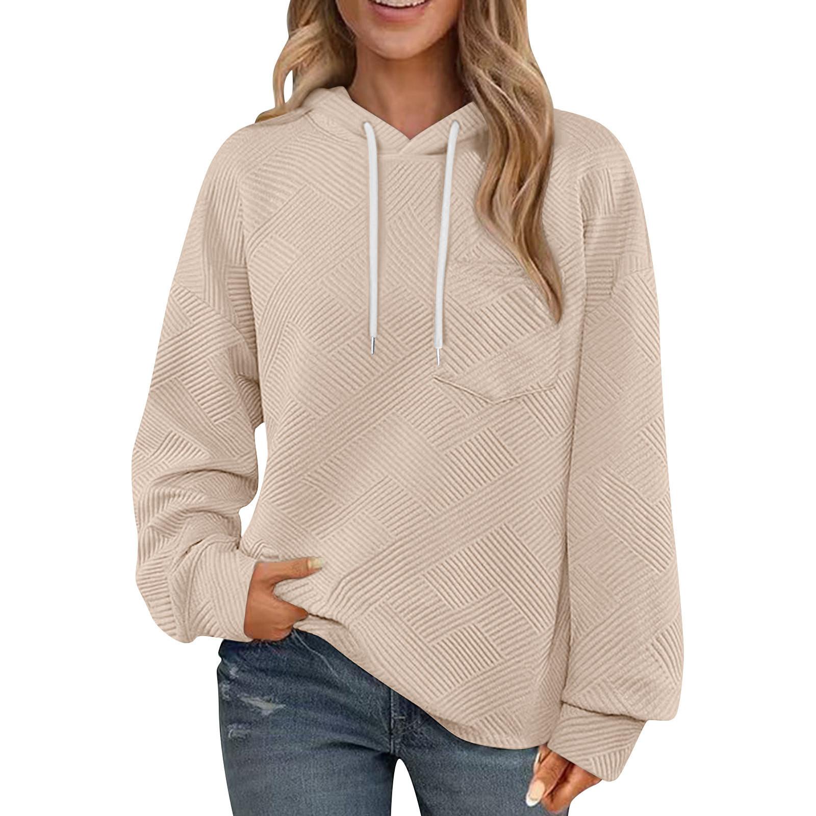 

Women s Fashion Long Sleeve Solid Color Round Neck Pocket Sweatshirt Casual Loose Pullover Sweatshirt M хакі