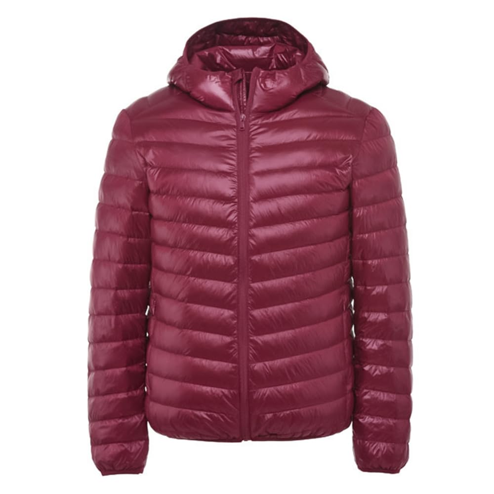 CLAZOLIY Daunenjacke mit Kapuze, Ultraleichte Daunenjacke, Leicht, Einfarbig, Warm, Kälteschutz, Aufbewahrungstasche Inklusive, CL138, Herren, Herbst/Winter (XL, Rot)