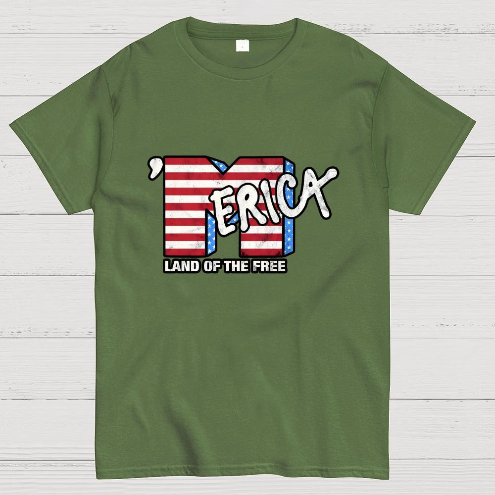 Merica- Land of the Free Cotton Casual Cool Loose T-Shirt