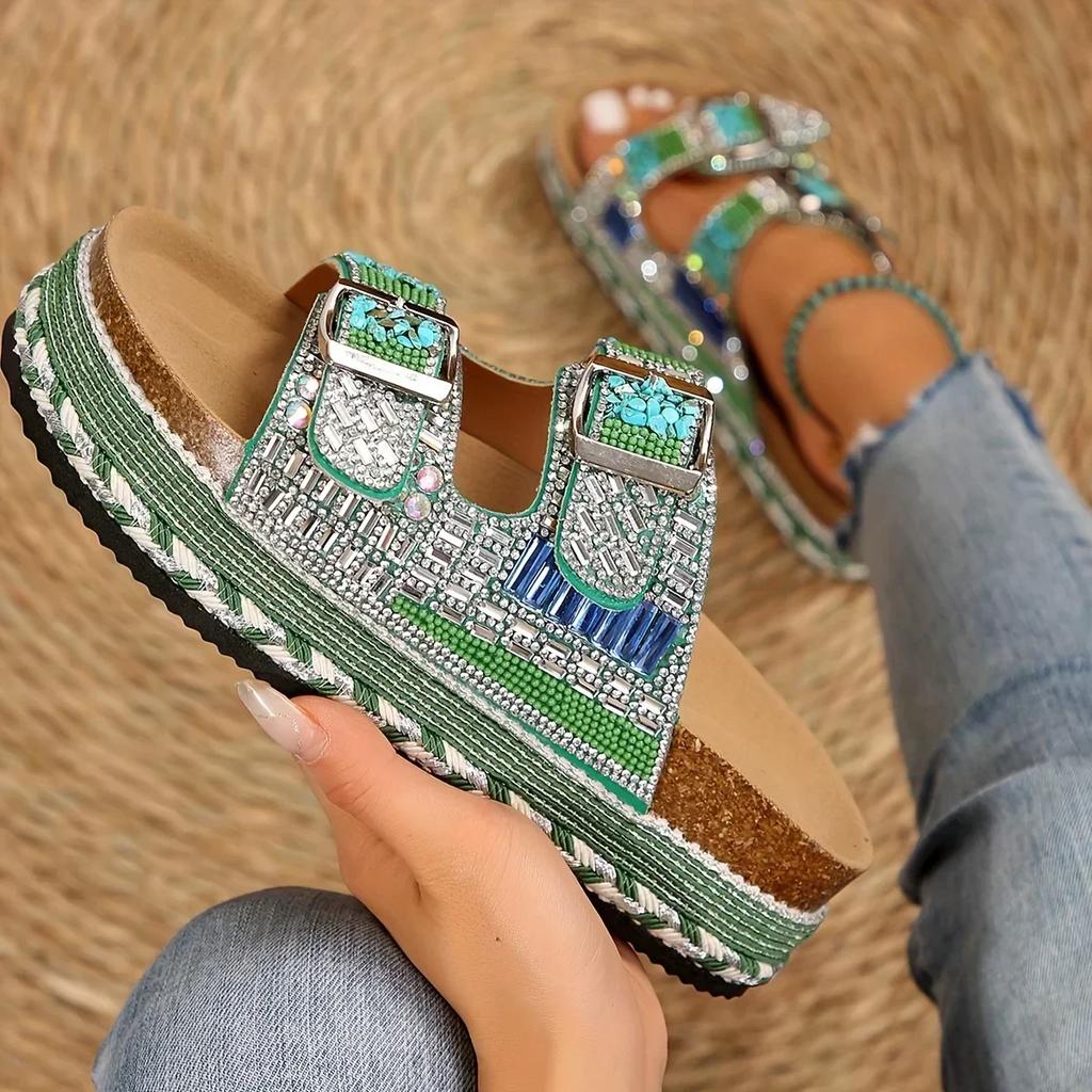 Fashion New Platform Flip Flops Outdoor Beach Cork Slippers Fashion Summer Women Sneakers Sequin Platform Shoes Women's Sandals