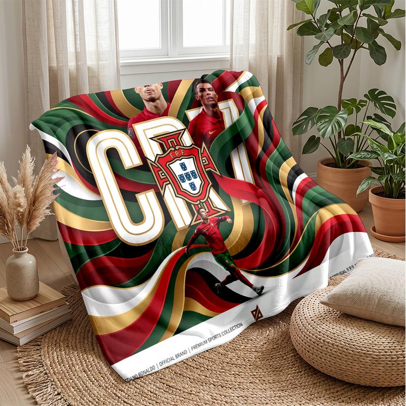 Portugal Football Printed Flannel Blanket Skin Friendly Warm Decorative Throw for Indoor Couch Bed Daily Use