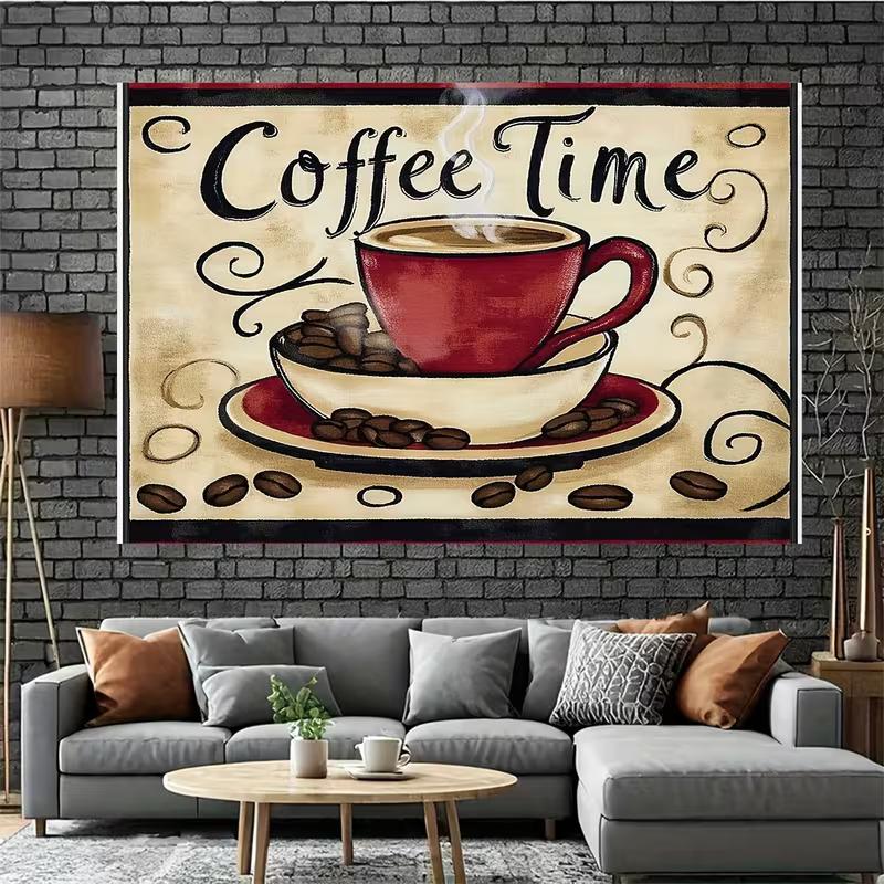 2D Red Coffee Cup Vintage Backdrop for Coffee Shop, Brunch Party and Home Decor