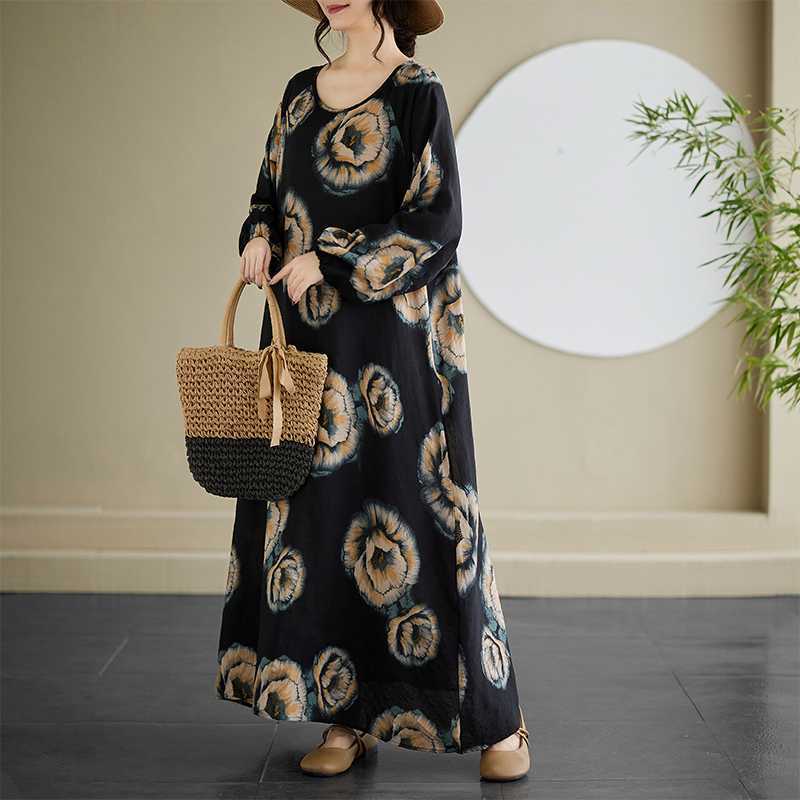 

Винтажные длинные рукава, уменьшающие возраст, повседневные длинные платья больших размеров One Size