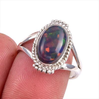 Natural Ethiopian Opal Gemstone Handmade 925 Solid Sterling Silver Ring S.8 o0Z59