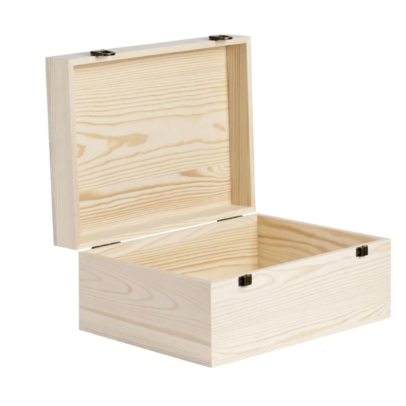 DIY Unfinished Wood Storage Box Large Unfinished Wooden Box with Hinged Lid and Front Clasp for Arts Gifts Jewelry