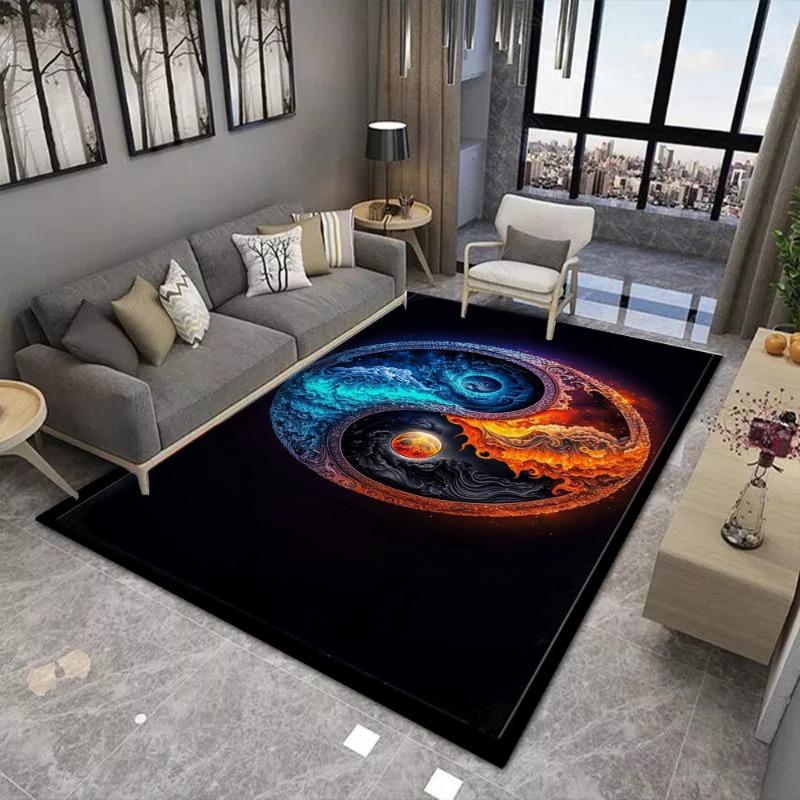 Yin Yang Tai Chi Diagram Großer Flächenteppich Rutschfester Verschleißfester Teppich für Wohnzimmer Schlafzimmer Weiche Bodenmatte Heimdekor Mode