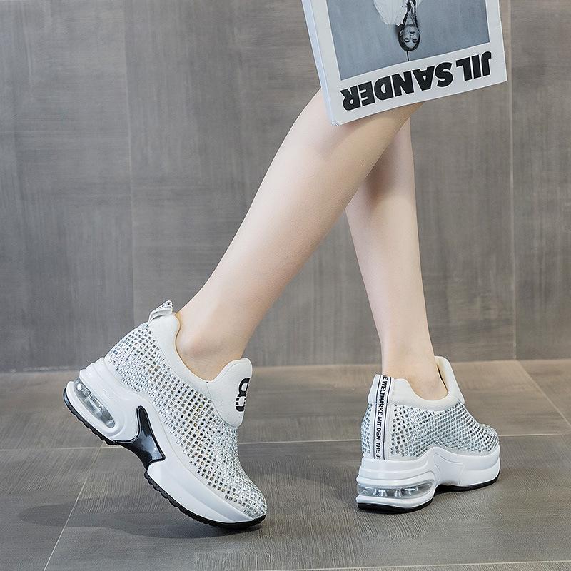Women's single shoes new women's shoes fashion rhinestone inner height increase thick sole air cushion casual shoes women
