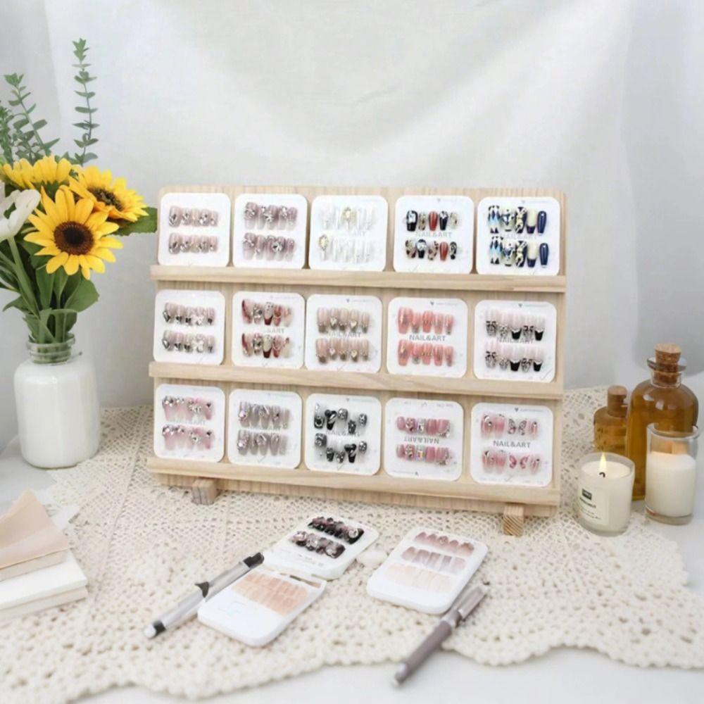 Multi-functional Wooden Nail Art Stand Manicure Products Showing Shelf Nail Color Board Card Paper