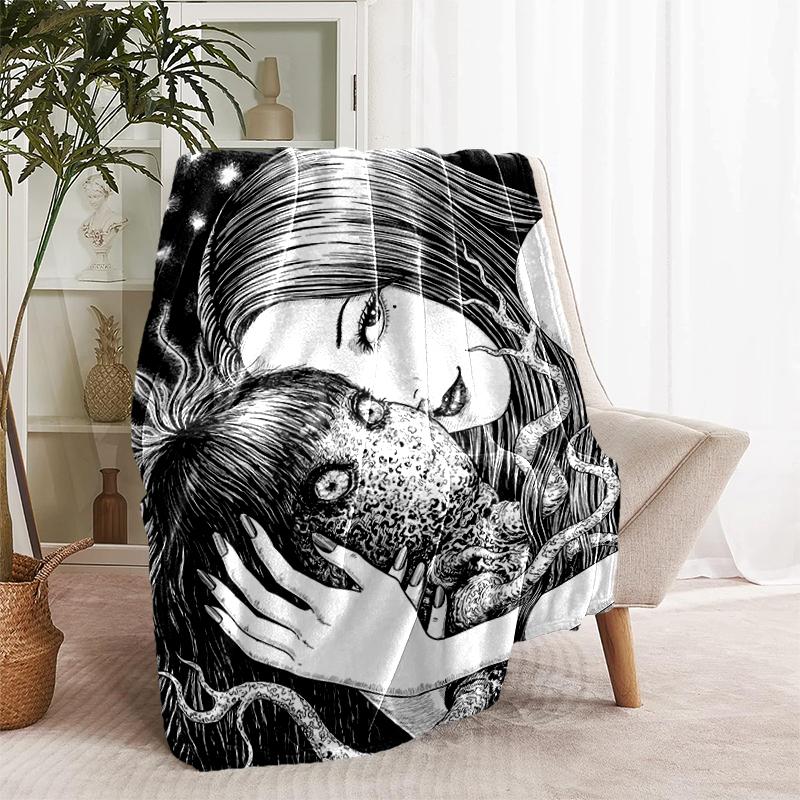 1pc Blanket Thriller Manga Junji Ito Tomie2 Print Design, Lightweight Blanket for Sofa, Bed- Soft &Warm, Gift for All Seasons Like Christmas, Hallowee