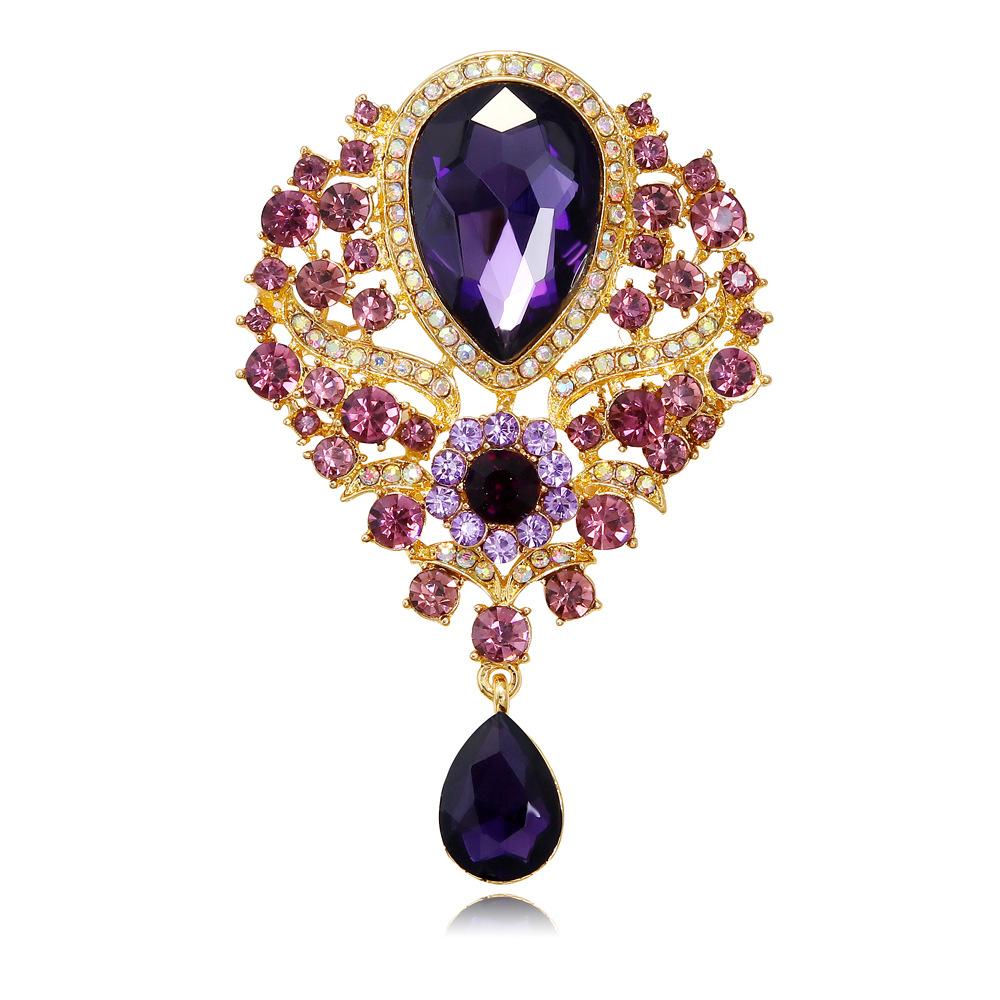 Women Crystal Water Drop Pendant Brooch Rhinestone Clothing Accessories Pin