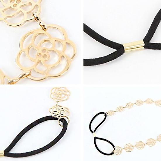 Lady Girl Fashion Sweet Metal Hollow Rose Flower Elastic Hair Band Headband