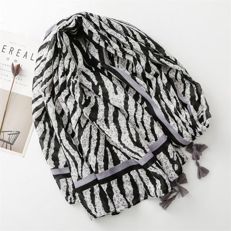 Spring And Autumn Zebra Pattern Chiffon Scarf For Sunshade, Cotton And Hemp Scarf For Traveling In The Desert, Sunscreen, Big Shawl For Women