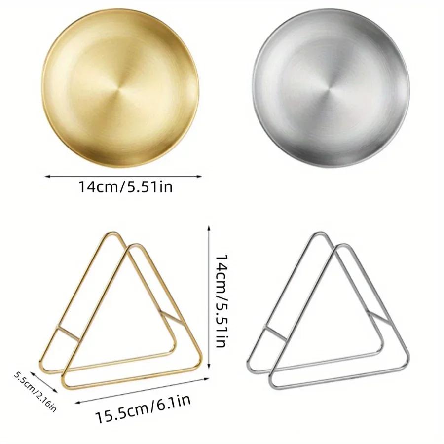6pcs Plates with Storage Rack Stainless Steel Restaurant Snack Plate Cake Fries Plate Gold Tray