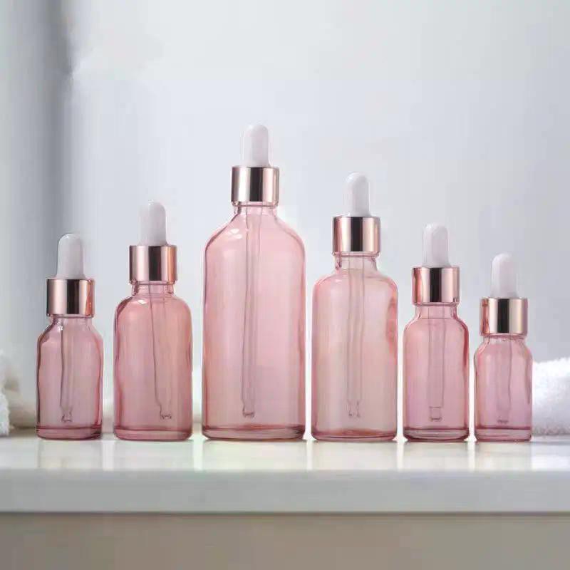 Dropper Bottles Refillable 5-100ML Rose Gold Lid Cosmetic Container Glass Aromatherapy Liquid For Essential Massage Oil Pipette