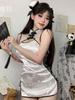 Sexy Cheongsam Mini Dress Mesh Lace Sheer Charming Underwear Uniform Transparent Slim Side Straps Dress Elegant Tops He1O