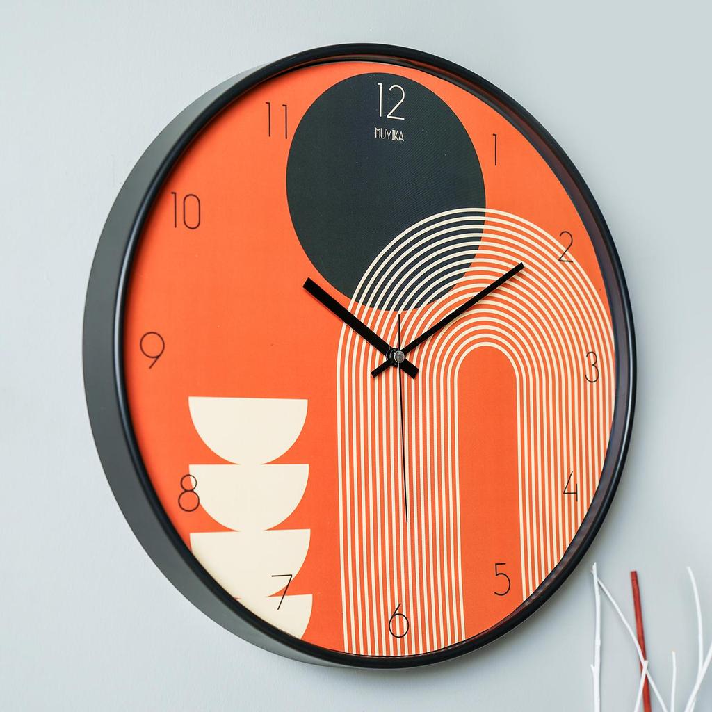 MUYIKA Pino Echtglas-Wanduhr mit geräuschlosem Mechanismus, 42 cm