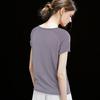 Wudao French Minimalist Y-Neck T-Shirt with Tencel Linen