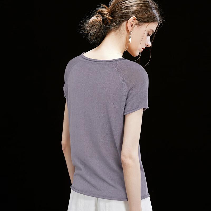 Wudao French Minimalist Y-Neck T-Shirt with Tencel Linen