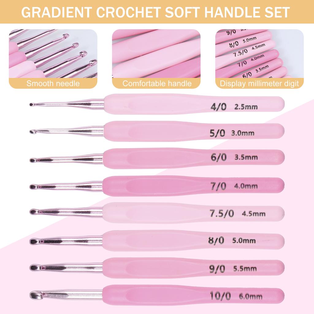 8Pcs Crochet Hook Set 2.5 to 6mm Crochet Hooks Kit Ergonomic Soft Handles Crocheting Needles Kit Knitting Tool Pink Crochet Hook
