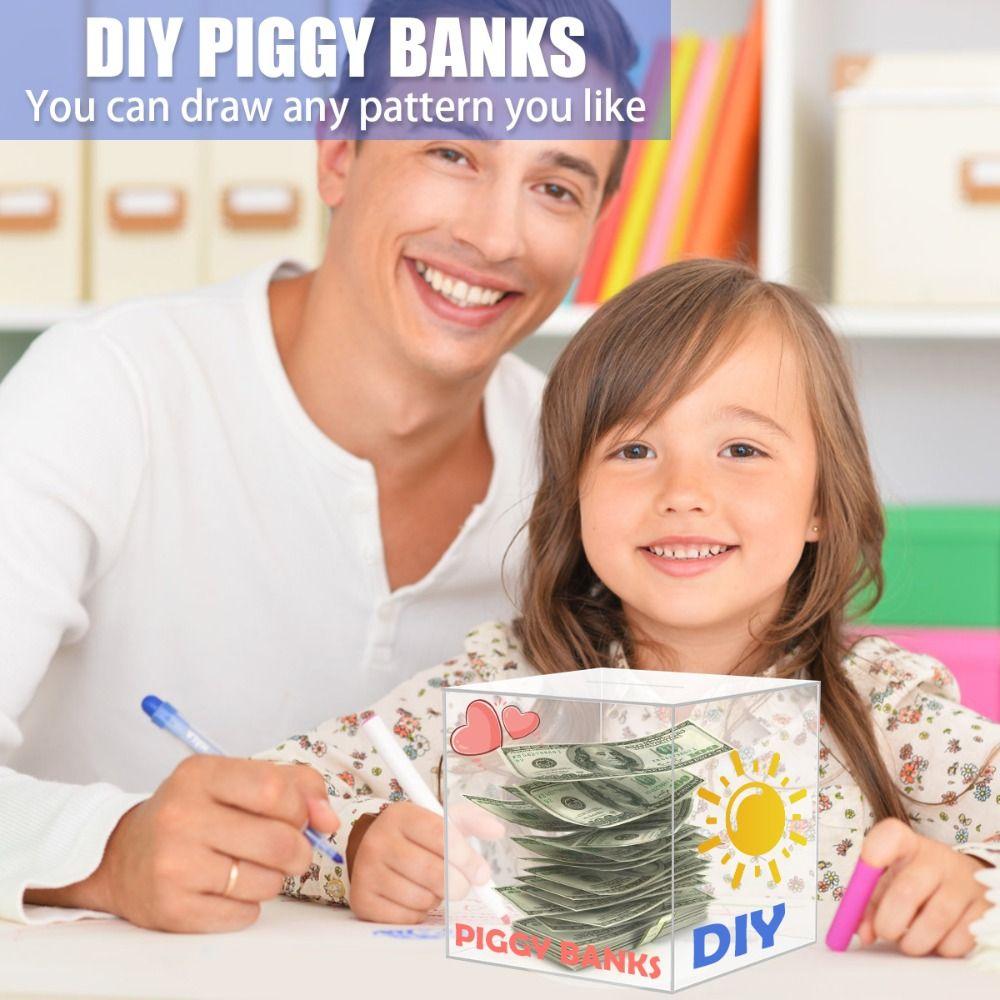 Cube Transparent Acrylic Money Bank New Large Capacity Piggy Bank Simple Clear Cash And Coin Saving Bank Home Decoration