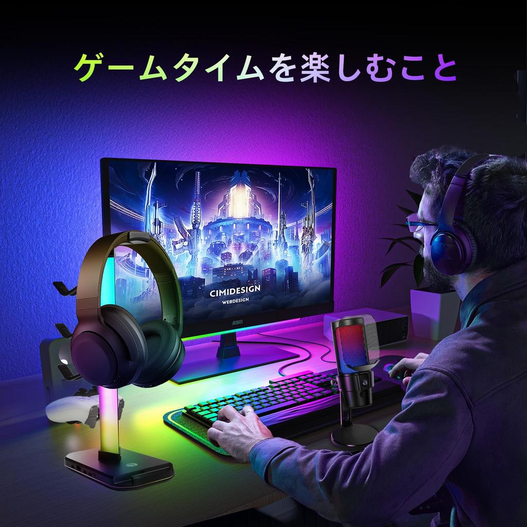 VCOM Gaming Controller Headphone Stand with RGB 10 Holds Headsets and 4 Includes USB and Charging Desktop Multifunctional Storage Stable Easy Black