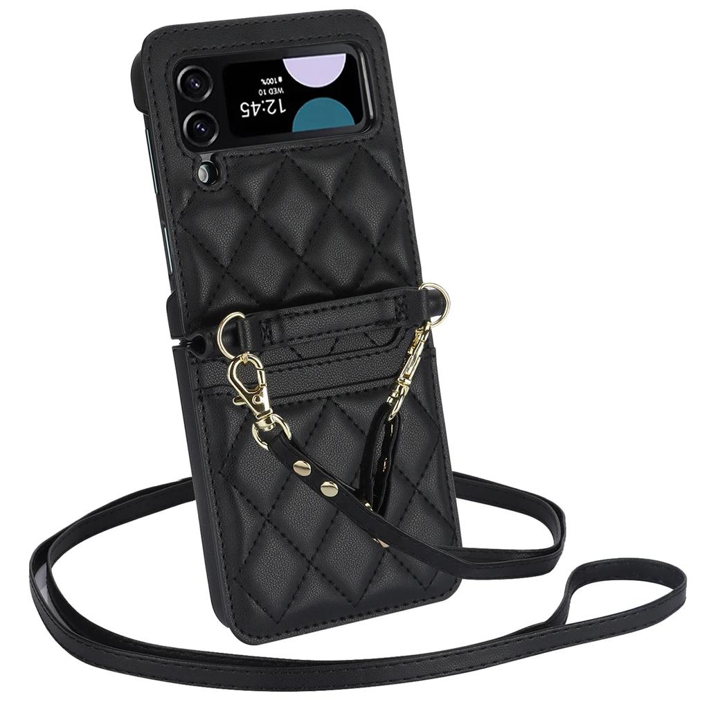 Lanyard Cards Solt Leather Wallet Case For Samsung Galaxy Z Flip 6 5 4 3 5G Flip5 Flip6 Purse Bag Crossbody Strap Pocket Cover