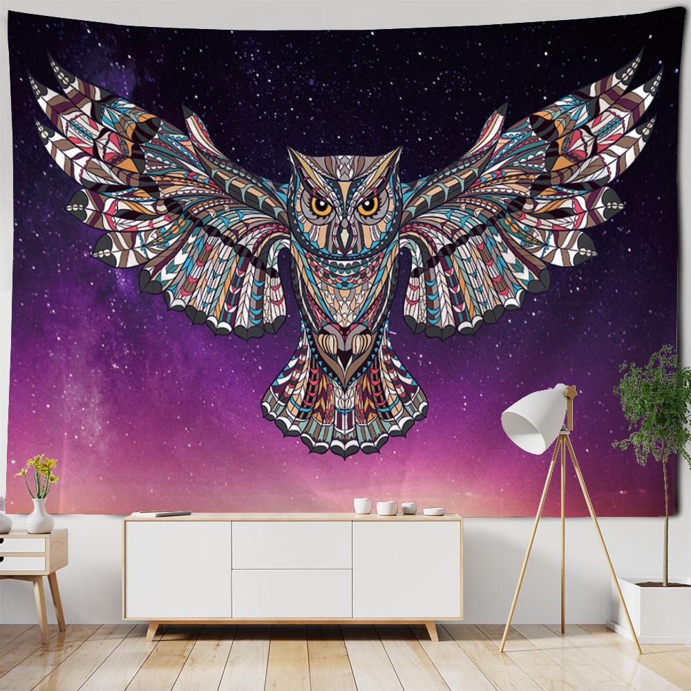 Owl Tapestry Printed Wall Hanging Psychedelic Bohemian Hippie Witchcraft Home Background Fabric Kawaii Art Decoration