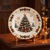 Winter Holiday Plate Wooden Christmas Round Plate Santa Snowman Stocking Tree Bell Sleigh Dish Table Centerpiece Decor Xmas Tabletop Ornament