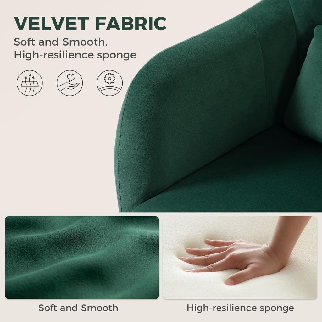 Retro Velvet Swivel Tub Chair with Steel Frame, Cushion Seat, Dark Green