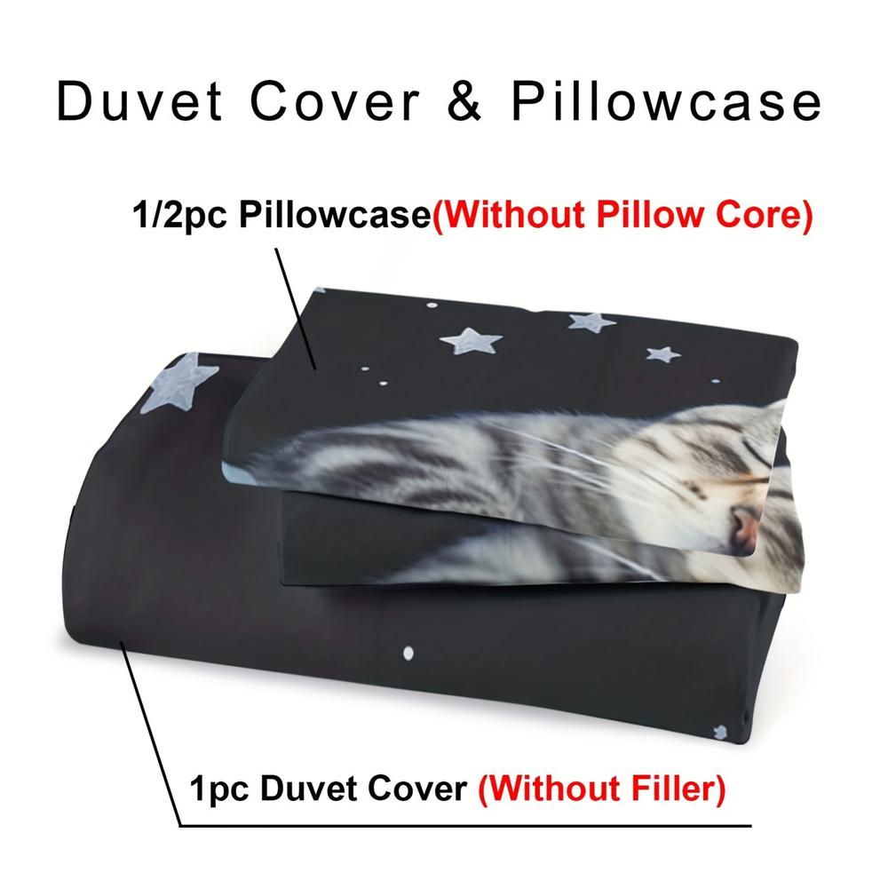 2/3pcs Duvet Cover Set, Soft And Comfortable, Cat Duvet Cover, Cat Girl Bedding Set 3d Cat Pattern Bedding Set,Core Not Included