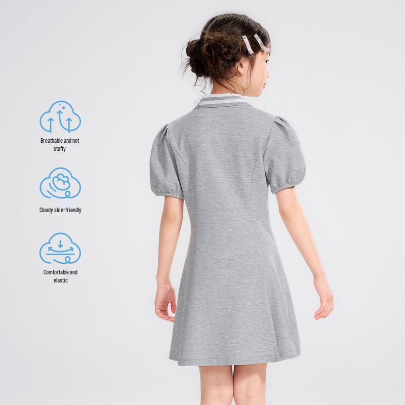 Girls' Preppy Style Polo Puff Sleeve Knit Dress