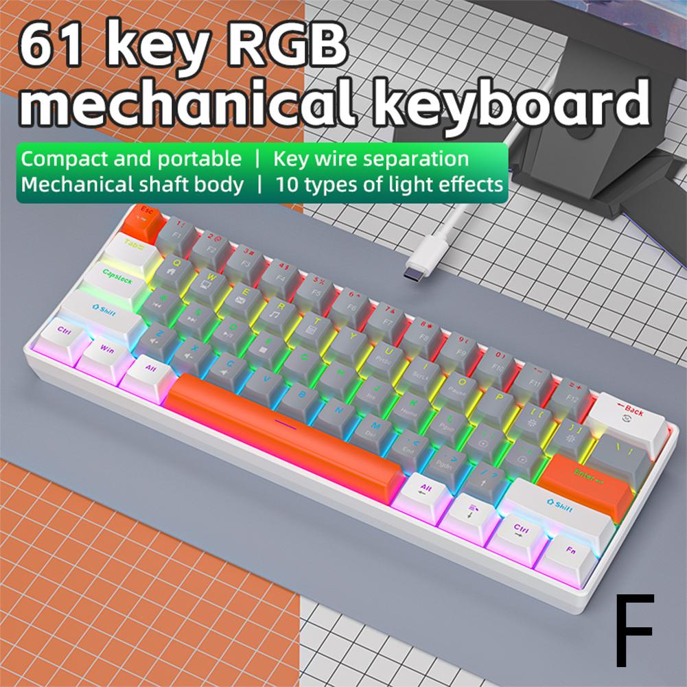 Mini Wired Gaming Mechanical Keyboard Phantom RGB, 61 Keys, Red/Blue/Yellow Switch, Ergonomic Keyboard , Portable for PC/Laptop