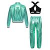 Girls Cross Back Vest Set Sleeveless Keyhole Long Sleeve Jacket Zipper Pants Hip Hop Dance Costume