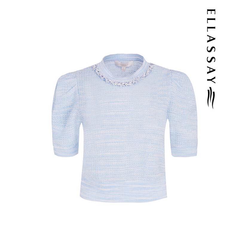 ELLASSAY Women's Woven Collar Knit Shirt