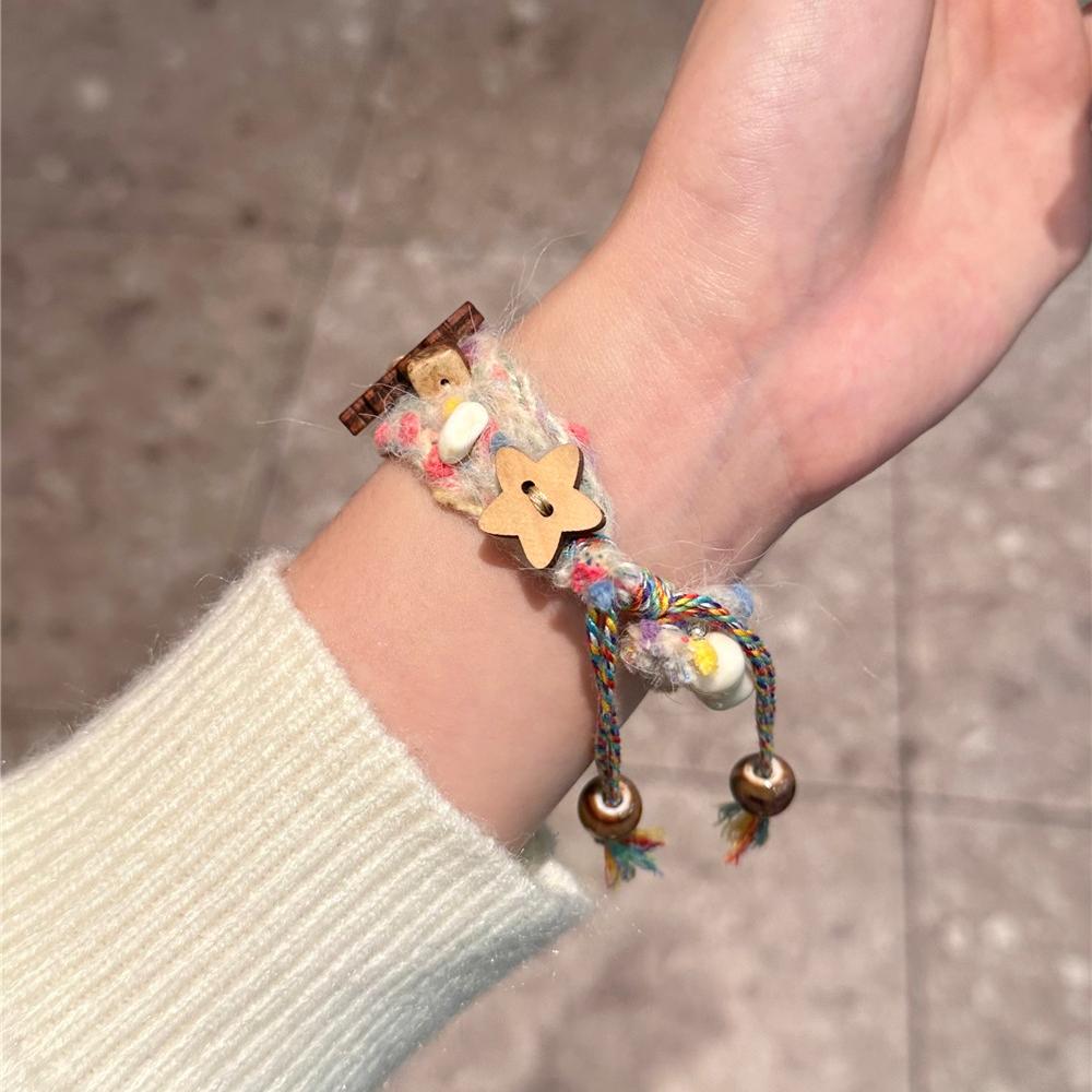 Śliczny pluszowy drewniany pand do Apple Watch Series 9 8 7 6 5 4 3 2se pasek do zegarka do IWatch Ultra 2 49mm 45 41mm 40 44mm bransoletka